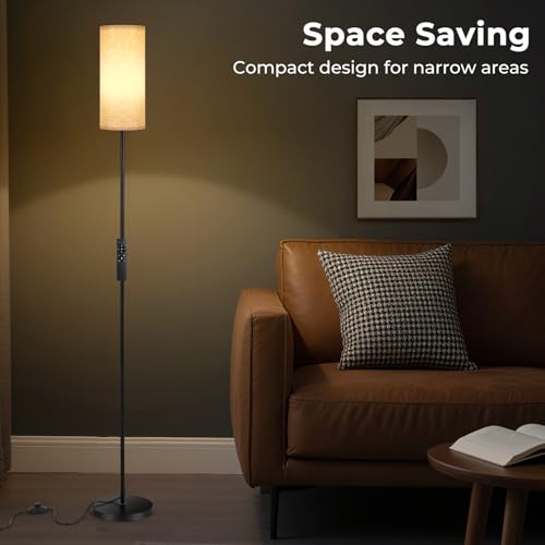 Lampara de Pie Salon, 12W Moderna Lámpara de Pie, 3 Temperaturas de Color, Atenuación Continua, Control Remoto e Interruptor de Pie Para Dormitorio y Oficina (beige) - imagen 7
