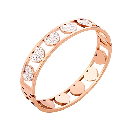 Bracelet femmes LuisFranklin en cristal blanc avec coeurs breloque rigide fait main
