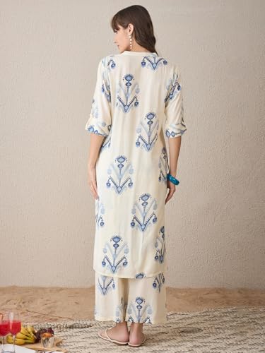 Image of INDO ERA Women's Straight Viscose Rayon Geometric Printed Kurta & Pant Set (IESTR10102)