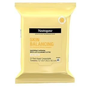 Neutrogena Skin Balancing Micellar Cleansing Cloths Makeup Remover Nourishing Wipes with 100% Plant-Based Fibers, Vitamin E & Pro-Vitamin B5, Paraben-Free, Hypoallergenic, 25 Count