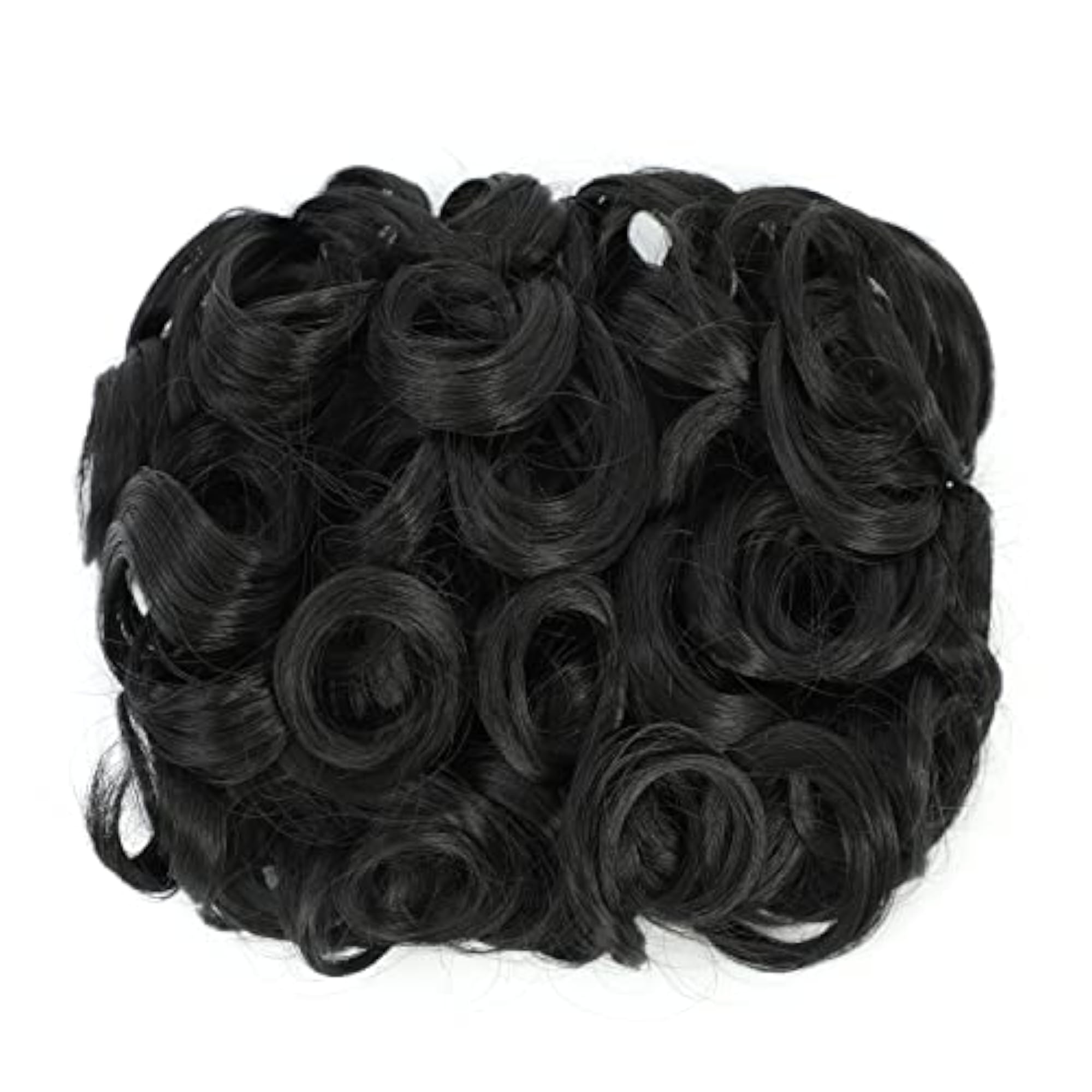 Short Messy Curly Dish Hair Bun Extension, Off Black