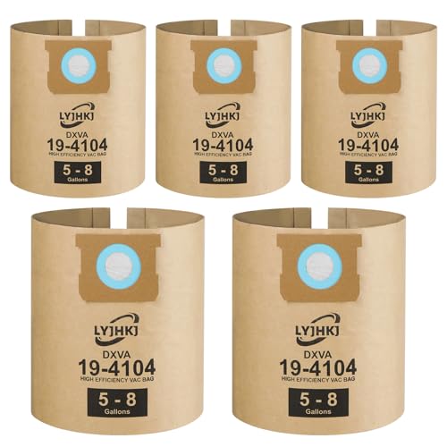 5 Pack DXVA19-4104 Vacuum Bags for DEWALT 5 to 8 Gallon Wet/Dry Vacuum Disposable Shop Vac Bags Dust Collection Bag Replacement