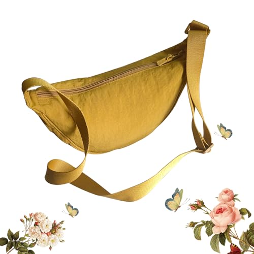 Crescent Bag for Women Men Small Nylon Crossbody Lightweight Shoulder Purse Travel Waist Bag (Yellow)2