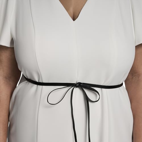 Image of DKNY Women's Short Flutter Sleeve V-Neck Tie Belt Fit and Flare Dress