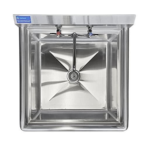 Stainless Steel Prep & Utility Sink With Faucet | 304 Stainless Steel | Nsf | Inner Bowl Size: 24" X 24" | Overall Size: 30" X 29.5" | Restaurant, Kitchen, Laundry, Garage #TOP4