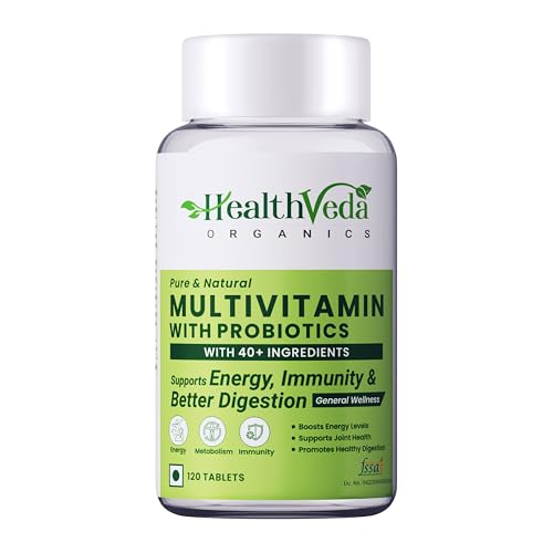 Health Veda Organics Multivitamin with Probiotics | 120 Tablets | 45+ Ingredients for Daily Energy, Immunity & Gut Health Support | For Men & Women