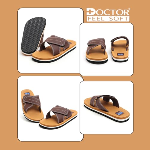 Image of Men's Comfort Slippers with Cross Strap Design | Cushioned Footbed & Shock Absorbing Sole | Lightweight Everyday Wear Slippers for Home, Office & Casual Use