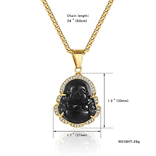 P.BLAKE Laughing Buddha Buddah Necklaces For Women Men, Ice Out Buddha Pendant For Men Women with Stainless Steel Gold Chain 24 inches
