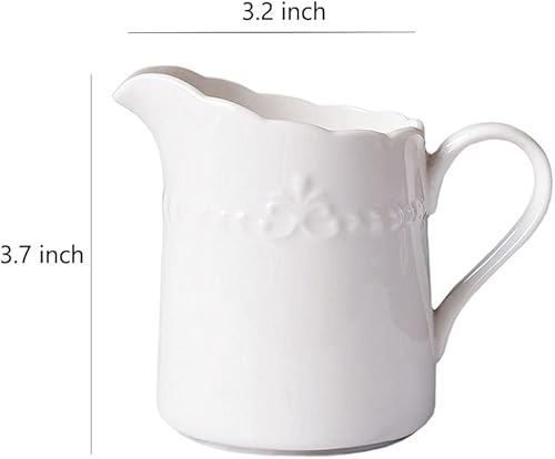 Miniatura 2 de Sizikato Jarra de porcelana blanca con asa, jarra de crema de 8 onzas, 2 unidades.