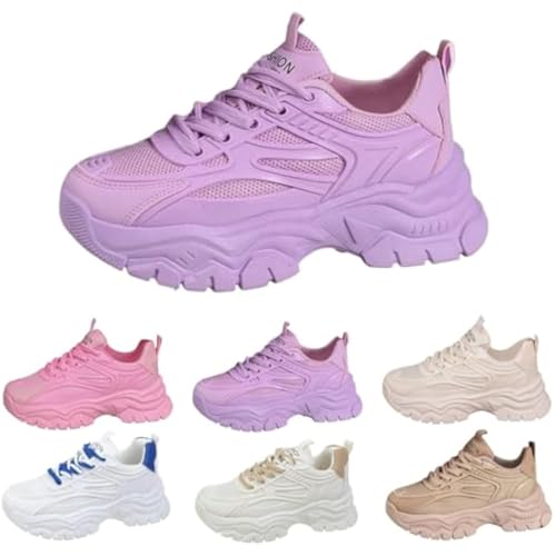 Sneakers alla Moda con Plateau da Donna, Scarpe da Tempo Libero in Rete Traspirante, Scarpe Casual da papà, comode Sneakers Sportive da Passeggio con Zeppa (Purple,35)