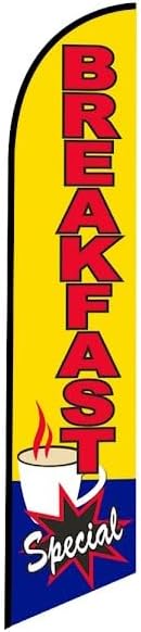 Breakfast Lunch and Breakfast Special Restaurant Advertising Feather Flag Kits Package, Includes 3 Banner Flags, 3 Flag Poles, and 3 Ground Stakes