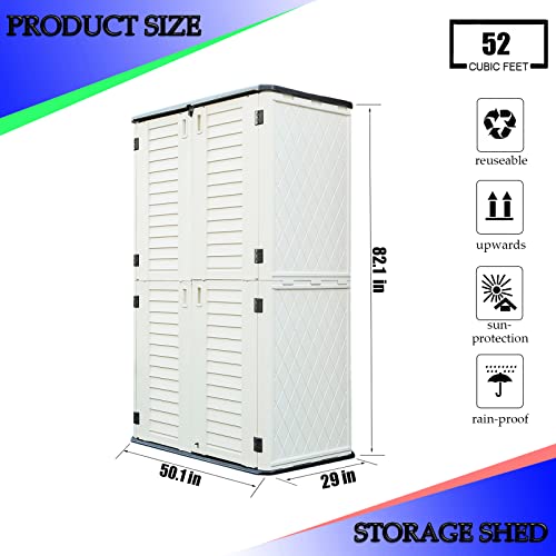 Mrosaa Vertical Resin Storage Shed, 52 Cubic Feet Outdoor Storage Cabinet Waterproof For Garden/Backyard/Home/Pool, Customized Shelves & Lockable(Off White) #TOP5