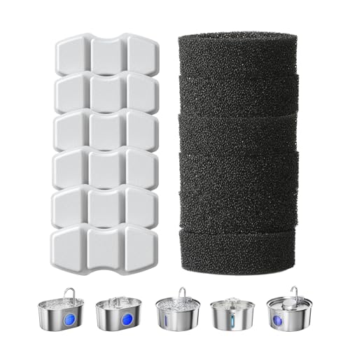 Image of Invengo Replacement Filters for Cat Water Fountain, 6 Carbon Filters & 6 Foam Sponges Compatible with Invengo MeowFlow Series Pet Water Fountains (Upgraded 6-pack)