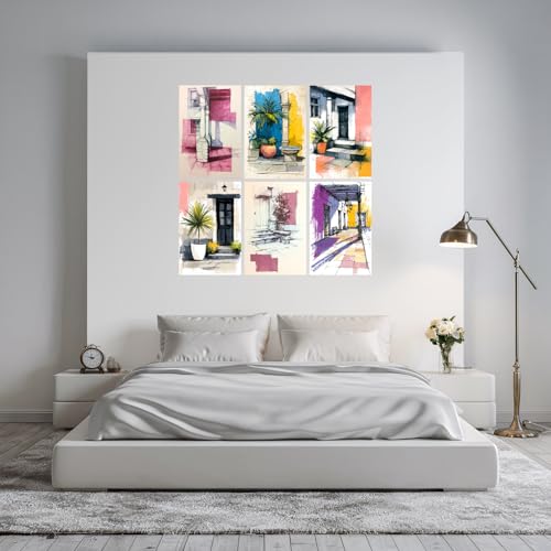 Image of SiddArtify Wall Art Prints Set - Architectural Sketch Poster Decor for Living Room Bedroom Office - 8x12 Sticker Pack of 6