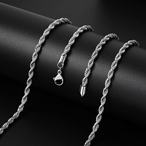 Fiusem Silver Tone Chain Necklace For Men, 3Mm Mens Chain Necklace, Stainless Steel Rope Chain For Men And Women, Mens Necklace 20 Inch #TOP7