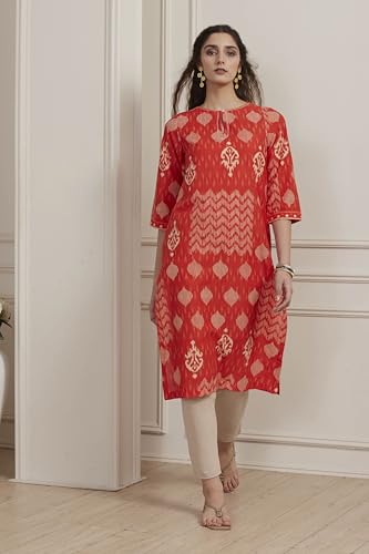 Image of BIBA Women Cotton Printed Straight Kurta