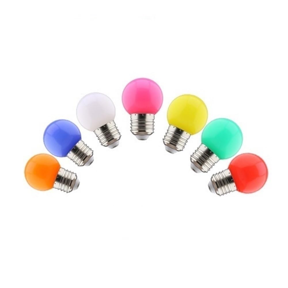 KJXP Lighting, Pack de 25, ampoule LED couleur AC220V E27 0,5W, ampoule en plastique rouge jaune bleu vert(Bianco)