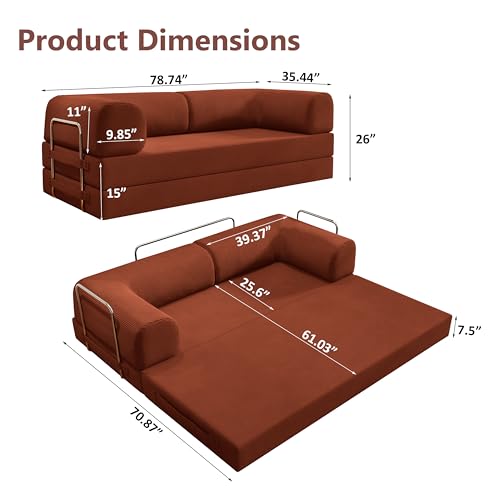 Image of Modular Sectional Sofa Couches L-Shape Couch 3 Seat Modular Sofa Memory Foam Sectional Couches for Living Room, (Burnt Orange, 79 inch+SofaBed)