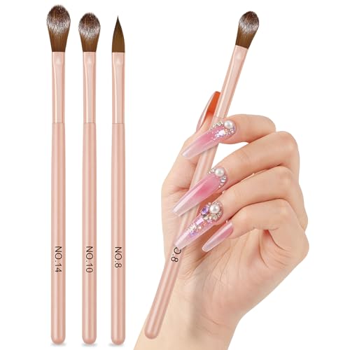 AOOHA 3 Pcs Acrylic Nail Brush Set Size 8/10/14 Professional Nail Brushes for Acrylic Application Nail Extension Manicure Tool Women Gift Set for DIY Application Extension & Carving
