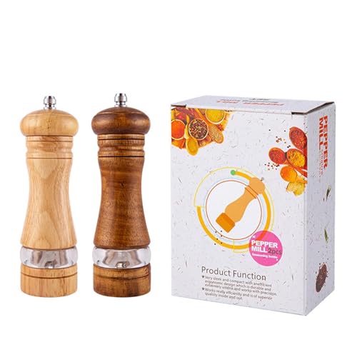 Rozhuhro Juego de molinillos manuales de Sal y Pimienta Madera, molinillos Recargables 15 cm con Mecanismo de cerámica Ajustable, saleros y pimenteros acrílico, para la Cocina Comedor,Wood Color,B