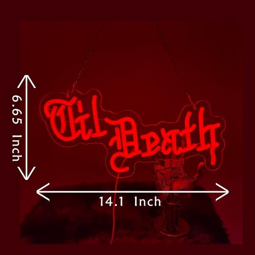 Image of Til Death Wedding Neon Sign USB Powered for Wall Decor, Gothic Halloween Gifts Neon Sign Dimmable LED Neon Light Sign for Bedroom Home Man Cave Old English Decor Goth Lover Gift