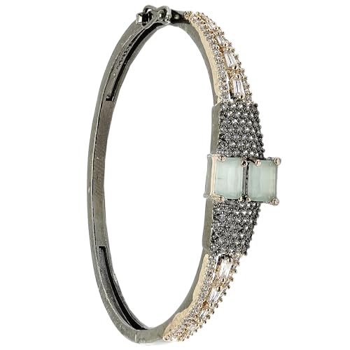 Image of ZENEME Rhodium-Plated Square Shaped American Diamond Studded Kada Bracelet For Girls and Women