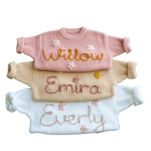 Personalized Baby Sweater,Personalised Knit Jumper,Custom Baby Sweater with Hand-Embroidered Name and Monogram,Baby Gift (2T)