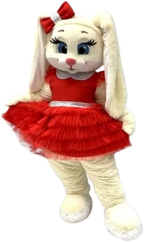 Cute Hare Rabbit Mascot Costume with Red Dress Cartoon Plush Mascotte Suits