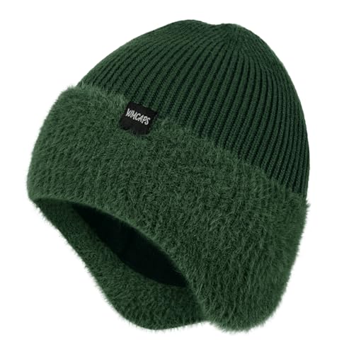 Image of Wmcaps Winter Fleece Line Beanie with Earflap for Men Women, Outdoor Warm Thermal Knitted Hat Stocking Caps