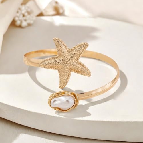 Vivian&CD 14K Gold Plated Starfish Arm Cuff for Women, Adjustable Upper Arm Bracelet Boho Beachy Statement Jewelry Summer Ocean-Themed Armband for Parties & Vacations2