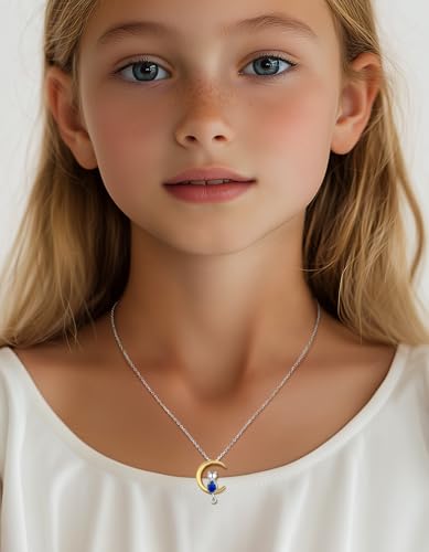 Birthstone Necklace for Women Girls, Cat Necklaces 925 Sterling Silver Teardrop Pendant 18K Gold-Plated Birthstone Jewelry Gifts for Birthday Easter3