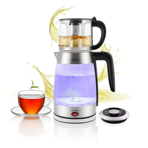 Teekocher Wasserkocher Edelstahl - Silber - mit Teesieb Abschaltautomatik und Warmhaltefunktion - 2,6 Liter - 1850-2200W
