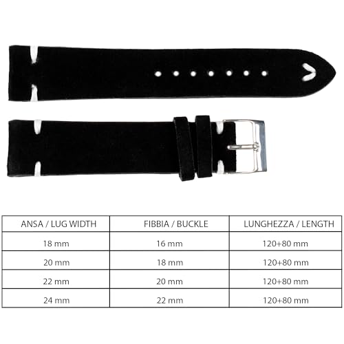 Correa de reloj de ante negro de 18mm a 24mm con elegantes costuras blancas 5