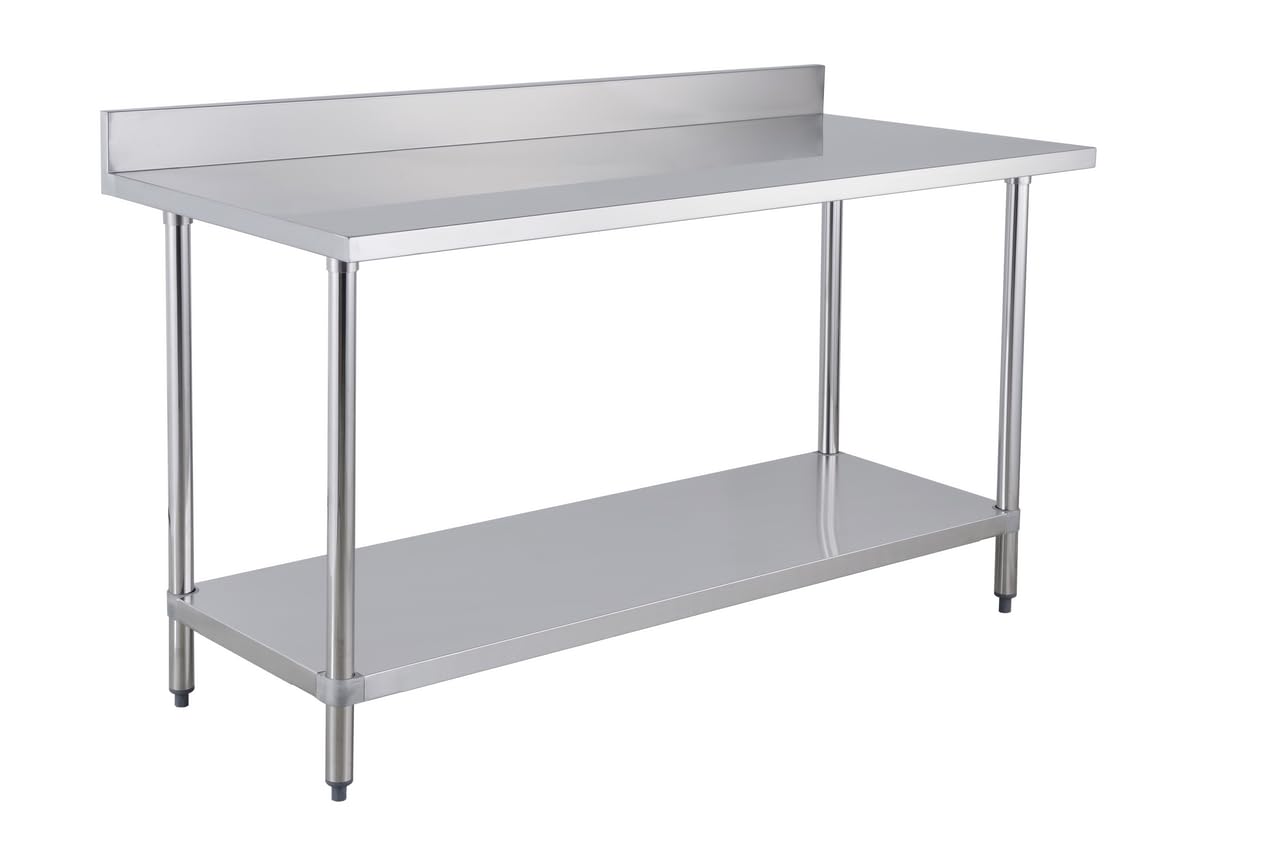 METRO Professional Tavolo da lavoro con alzatina GWTS4147B, acciaio inox, 140 x 70 x 85 cm, 2 ripiani, argento, ideale per ristoranti