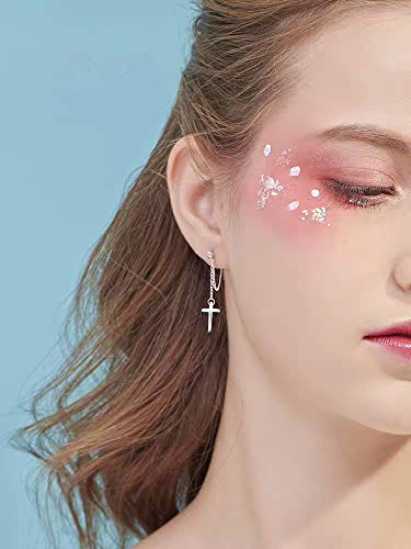 Cross Dangle Drop Earrings 925 Sterling Silver Chain Dropping for Women Girls Punk Ball Studs Hypoallergenic Jewelry2