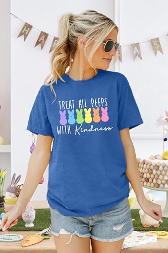 Image of LAZYCHILD Women Easter Teacher Shirts: Funny Treat All with Kindness T-Shirt Bunny Rabbit Tee Tops