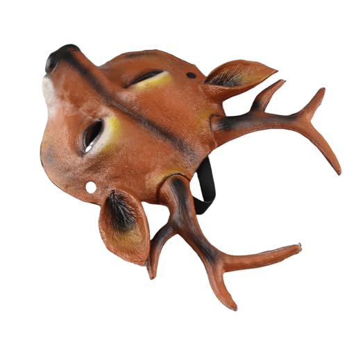 Smandy Máscara de Ciervo, Casco de Espuma de PU con Diseño Realista para Fiestas de Navidad, Cosplay y Carnavales (BROWN)