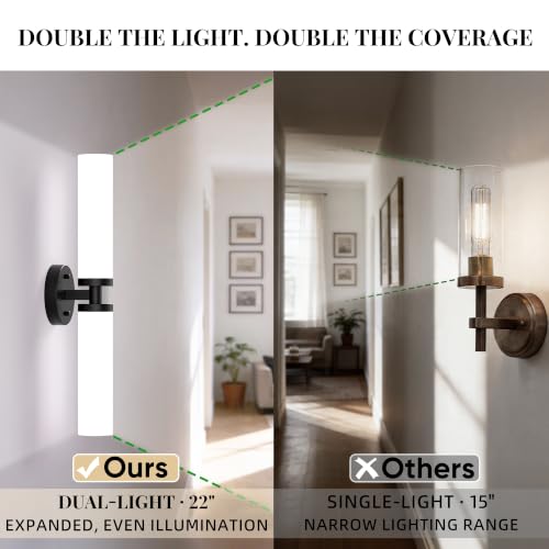 Image of Wall Sconces Set of 2, Matte Black Hardwired Bathroom Light Fixtures, Modern Bathroom Vanity Wall Lighting with Milky White Glass Shade, Farmhouse Wall Sconce for Bedroom Living Room Hallway