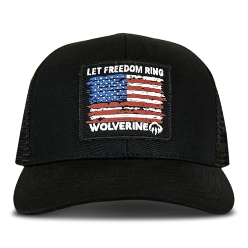 Wolverine America Hat | Adjustable | Flag | Patriot | Ballcap | Durable | American | USA, Let Freedom Ring - Black