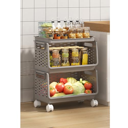 NASFH キッチンワゴン キャスター付き カラー2 2段 隙間収納 天板付き 隙間ワゴン 収納棚 スリム キッチンストッカー 収納カート 収納ラック ローリングラック おしゃれ 調味料 食品 ペットボトル 小物 おもちゃ収納 冷蔵庫横 子供部屋