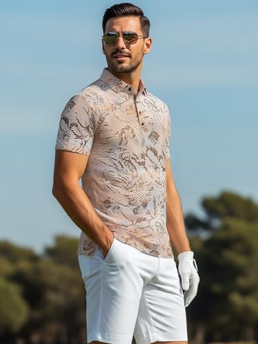 Image of Alex Vando Mens Golf Shirts Short Sleeve Breeze Quick-Dry Print Polo Shirt