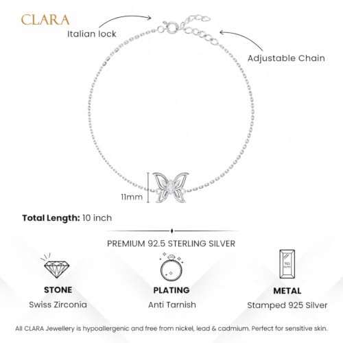 Image of Clara 925 Silver Fia Butterfly Pendant Earrings Chain Bracelet Anklet Ring | Gift for Women & Girls | Platinum Plated | Jewellery Set