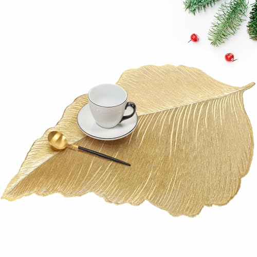 QUCHENG Lot de 6 Sets de Table en PVC lavables, Ronds en Vinyle, Noël, Mariage, dîner, Restaurant, hôtel, 6 pièces (Les Feuilles)