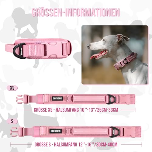 OneTigris Hundehalsband Kleine Hunde, Taktisches Hundehalsband mit Griff, Weich Gepolstert Breites mit Kunststoffschnalle und Ring aus Aluminiumlegierung, Rosa, S(30-40cm)