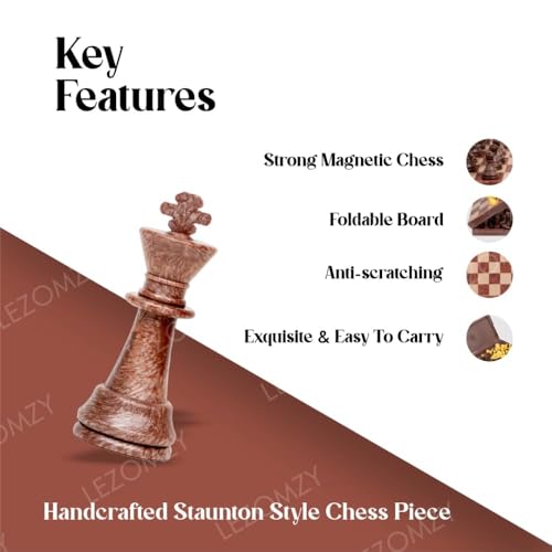 Image of Magnetic Chess Board Educational Toys Travel Chess Set with Folding Board for Kids and Adults Indoor Outdoor Educational Travel Toys Wooden Color (Brown Chess) (10 * 10 inch)