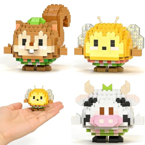 Mini Building Blocks Set for Kids Teens 3 PCS Cow Bee Squirrel Animal Micro Blocks DIY Mini Diamond Bricks Puzzle Kit Creative Home Office Desk Decor Stress Relief Relaxing Craft Gift for Adults