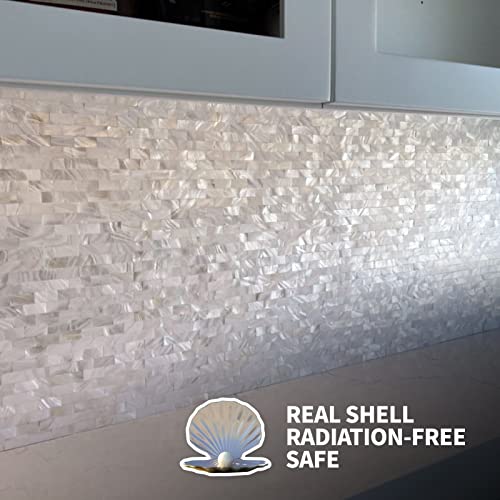 Art3D 6-Pack Peel And Stick Mother Of Pearl Shell Tile For Kitchen Backsplashes, 12" X 12" White Brick #TOP1