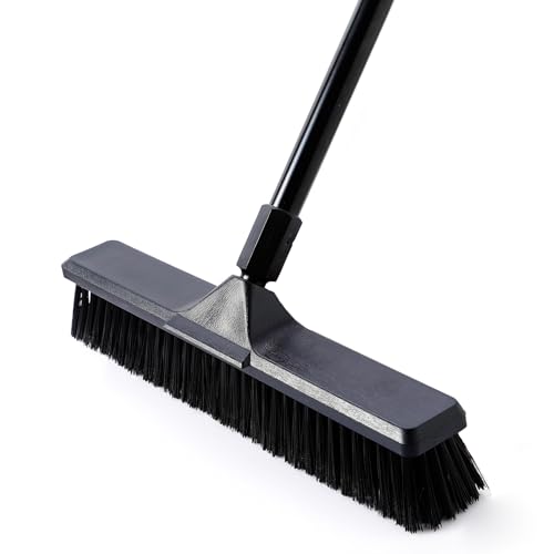 Eyliden Push Broom 18' Heavy-Duty with 66' Long Handle, Stiff Bristles, Outdoor Commercial Broom Brush for Garage Concrete Sidewalk Driveway Yard Patio Deck Warehouse, Sweeper for Snow, Black