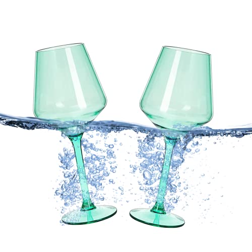 Floating Pool Wine Glasses Set (2) 18 Oz Ocean Green