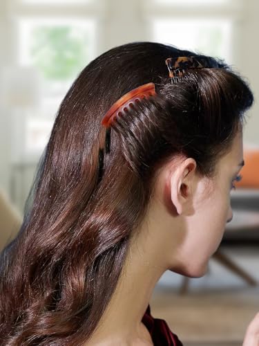 hair side combs - small french side hair comb clips for women decorative french twist hair styling accessories -4 pcs tortoise brown